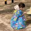 Vestidos de menina meninas flor cor contraste vestido de renda princesa 2023 verão manga curta criança crianças usam roupas