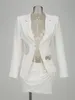 Abiti da lavoro Modphy High Street Blazer bianco ritagliato Set gonna per donna Giacca slim con intaglio a maniche lunghe Mini abito in due pezzi