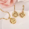 Ensemble de bijoux éthiopiens de dubaï, collier, pendentif, boucles d'oreilles pour filles, véritable 18 k, jaune massif, or fin, fleur GF, Europe, ensembles de mariée 251t