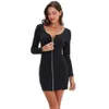 Women Full Zipper Bodycon Stretch Long Sleeve Mini Cotton Dress for Autumn Y200418300m