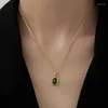 Pendant Necklaces Vintage Style 316L Stainless Steel Green Square Zircon Necklace For Women Trendy Gold Color Girl Neck Chain Jewelry Gift