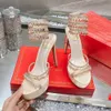 Rene Caovilla Womens Crystal Rhinestones Platform Sandaler Stiletto klackar Evening Party Dress Ankel Wraparound Shoes