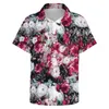 Camisas casuais masculinas rosa floral rosa e branco praia camisa havaiana streetwear blusas homens gráfico plus size