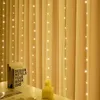 Decorazioni natalizie Tenda LED String Light Bianco caldo colorato Telecomando Camera da letto Vacanza Decorazione di nozze Ghirlanda di fata 231019