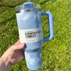 40-Unzen-Becher Quencher H2.0 Pink Blue Tie Dye 40-Unzen-Becher mit Silikongriff, isolierter Becherdeckel, Strohhalm, Edelstahl-Kaffee-Thermos-Glyzinienbecher von DHL. Lagerneu