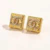 Charm Gold Plated Designer Brand Letters Stud Ear Geometric Square Crystal Rhinestone Famous Women rostfritt stål örhänge bröllopsfest smycken y240429