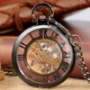 Orologi da tasca Vintage Numeri romani vuoti Orologio meccanico manuale da uomo Ciondolo trasparente Scheletrato in acciaio Orologio a carica manuale da uomo