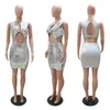 Casual Dresses Znaiml Sexy Lace-up Hollow Out ärmelloses, figurbetontes Minikleid für Frauen Silber Metallic Nachtclub Geburtstagsfeier Kurz