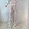 Calças femininas Capris Japonês Lolita Mulheres Kawaii Cintura Alta Calças de Veludo Doce Arco Renda Calças de Perna Larga Feminino Roupas Vintage Soltas Calças Bonitos 231020