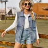 Kvinnors västar 2023 Autumn Sleeveless Denim Vest Fashion Loose Mid-Längd Jeans Casual Ladies Coat Black/Blue S-XL