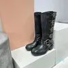 حزام البقر البقر من الجلد راكب الدراجة النارية أحذية الركبة مكتنزة الكعب Zip Knight Boots Square Toe في الكاحل للنساء مصنع أحذية المصنع الأحذية