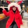 Down Coat 4-12 Y Winter Girls Jacket Keep Warm Fashion Cute Rabbit Ears Fur Collar Coat Hooded Zipper Outerwear Kids Casual Cotton Clothes 231020