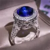 2020 novo mais vendido vintage moda jóias 925 prata esterlina corte redondo azul safira cz diamante promessa feminino coroa de casamento ba168r