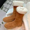 Laarzen Dames Natuurlijk Suède Leer Wol Binnenkant Dikke Zool Platform Platte Schoenen Winter Halfhoge Casual Dames Half Sneeuwschoenen