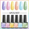 Nagellack 6pcsset färggel set kits bas topprock lack blöt av uv led semi permanent allt för manikyr konst 231020