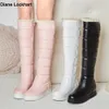 Botas Invierno Cálido Rosa Blanco Botas de nieve Zapatos de mujer Tacones bajos Rodilla Botas altas Plataforma femenina Felpa Barcos largos Mujer Negro 34-43 231019