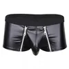 Unterhosen Herren Sexy Leder Dessous Open Crotch Kurze Hosen für Sex Bulge Pouch Sexi Soft Latex Fetisch Boxer Crotchless Underwea268g