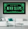 Money Never Sleeps Canvas 그림 예술 포스터와 영감을주는 문구 인쇄 거실 가정 장식 Cua9275436에 대한 벽 예술 사진 인쇄