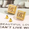 Gold Plated Designer Brand Letters Stud Ear Geometric Square Crystal Rhinestone Famous Women Stainless Steel Earring Wedding Party Jewelry