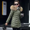 Women's Down Parkas Women's Down Jacket Winter Woman Korean Style Long Zipper Slim Coats Big Fur Collar Hooded Padded Parka Jacket Female 231020