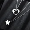 Pendant Necklaces 2Pcs/Set Love Puzzle Couple Necklace Hip Hop Punk Heart Shape Stitching For Women Men Friendship Jewelry Gift