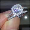 Bröllopsringar lyxiga smycken par 925 sterling sier runda klippt vita topas cz diamant kvinnor engagemang band brud ring set drop del dhuc0