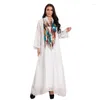 Roupas étnicas Branco Oriente Médio Muçulmano Vestido de Noite Lantejoulas Bordado Mangas Compridas Mulher Festa Abaya Vestidos para Turquia Dubai Vestidos