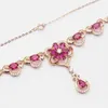 Chokers 585 Purple Gold Inlaid Ruby Elegant Flower Necklace 14K Rose Crystal Luxury Pendant Romantic Dinner wedding Jewelry 231020