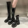 Botas y plataforma longa bota de couro grosso salto alto sapatos punk mulher outono inverno curto joelho de pelúcia 231019