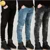 Jeans pour hommes Hommes Cordon Taille Haute Desighner Jean Pantalon Été Hommes Vêtements Biker Droit Denim Lavé Trou Pantalon Trouser223E