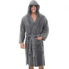 Men's Sleepwear Robe For Men Solid Color Bandage Bathrobe Long Sleeve Hooded Robes Male Lounge Wear Dressing Gown Mens Sleep 271K
