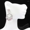 Boucles d'oreilles pendantes 45x25mm, fortement recommandées, Kunzite rose, topaze bleue suisse, blanc CZ, cadeau de mariage, argent