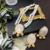 Ensemble collier et boucles d'oreilles Style Hepburn, bijoux occidentaux antiques, ovale, soulagement de la tête humaine, Double couche de perles