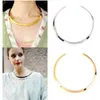 Whole-Fashion Womens Gold Silver Tone Curved Mirrored Metal Choker Collar Mottled Bib Necklace245Z