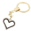 Keychains 4st 4Colors väljer Rhinestone Heart Glass Floating Locket Keychain Key Ring Pendants Fit Charms