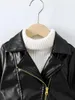 여자 재킷 유아 소년 소녀 오토바이 가짜 가죽 옷깃 긴 슬리브 경사 지퍼 캐주얼 가을 겨울 PU 외곽 코트