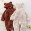 Macacão Bebê Meninas Meninos Roupas de Inverno Snowsuit Teddy Bear Onesie Outfit Nascido Fleece Macacão Romper Casaco Com Capuz Terno para 0-36M 231020