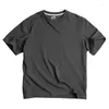 T-shirts masculins maden t-shirt coton solide collier rond rond gris foncé manche courte causal o-cou basique mâle de haute qualité haut de gamme