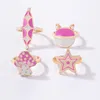 Cluster Rings Y2K Jewelry Pink 4pcs Cow Star Mushroom For Women Metal Vintage Punk Harajuku Set Charms 90s Aesthetic Gifts