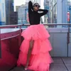 Jupes High Street Rose Tulle à plusieurs niveaux Asymétrique Puffy Tutu Long Maxi Jupe féminine sur mesure