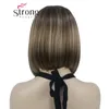 Cosplay Wigs Strongbeauty Bob Short Straight Brown With Blonde markerad pannbandsperuk Color Choices 231020