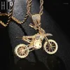 Pendant Necklaces HIP Hop Full Iced Out Bling CZ Cubic Zircon Copper Cool Motorcycle Pendants & For Men Jewelry Whole279P