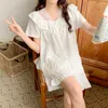 Vêtements de nuit pour femmes Princesse Dentelle Patchwork Blanc Pyjama Ensemble Femmes Vêtements de maison Bow Tie Mignon Coton Summer Night Wear Shorts S178