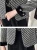 Women's Jackets Black Striped Tweed Jacket Coat For Women Vintage Design Autumn Single Breasted Elegant Luxury Blends Woolen Casual Outwear