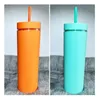 Mugs 500ml Double-layer Straws Cup With Lid Matte Candy Color Mug Plastic Coffee Drinking Tumblers Reusable Drinkware Christmas Gifts 231020