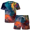 Men's Tracksuits Men Summer Sets Casual Beach Sports 3D Natural Star Cloud Fashion Short Sleeve Tshirs With Pants Large Size 6XL Clothing