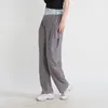 Kadın Pantolon Kontrast Denim Panel Yarım Elastik Çift Bel Gevşek Pileli Gösteri İnce Damalı Harlan