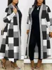 Vestes Femmes Plaid Imprimer Femmes Élégant Long Cardigan Casual Streetwear Patchwork Poule Manteau Femme Lâche Manches Longues Vêtements D'extérieur