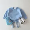 Giyim Setleri Koreli Bebek Pamuk Kint Kint Giyim Setleri Çocuk Boy Kız Kıyafet Bahar Sonbahar Genç Bebek Takip Külotları Topspants 2pcs 231020