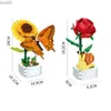 Blocks DIY Butterfly Insect Potted Plant Bonsai Flower Block Rose Decoration Mini Building Block Figure Toy Gift Kids Girls R231020